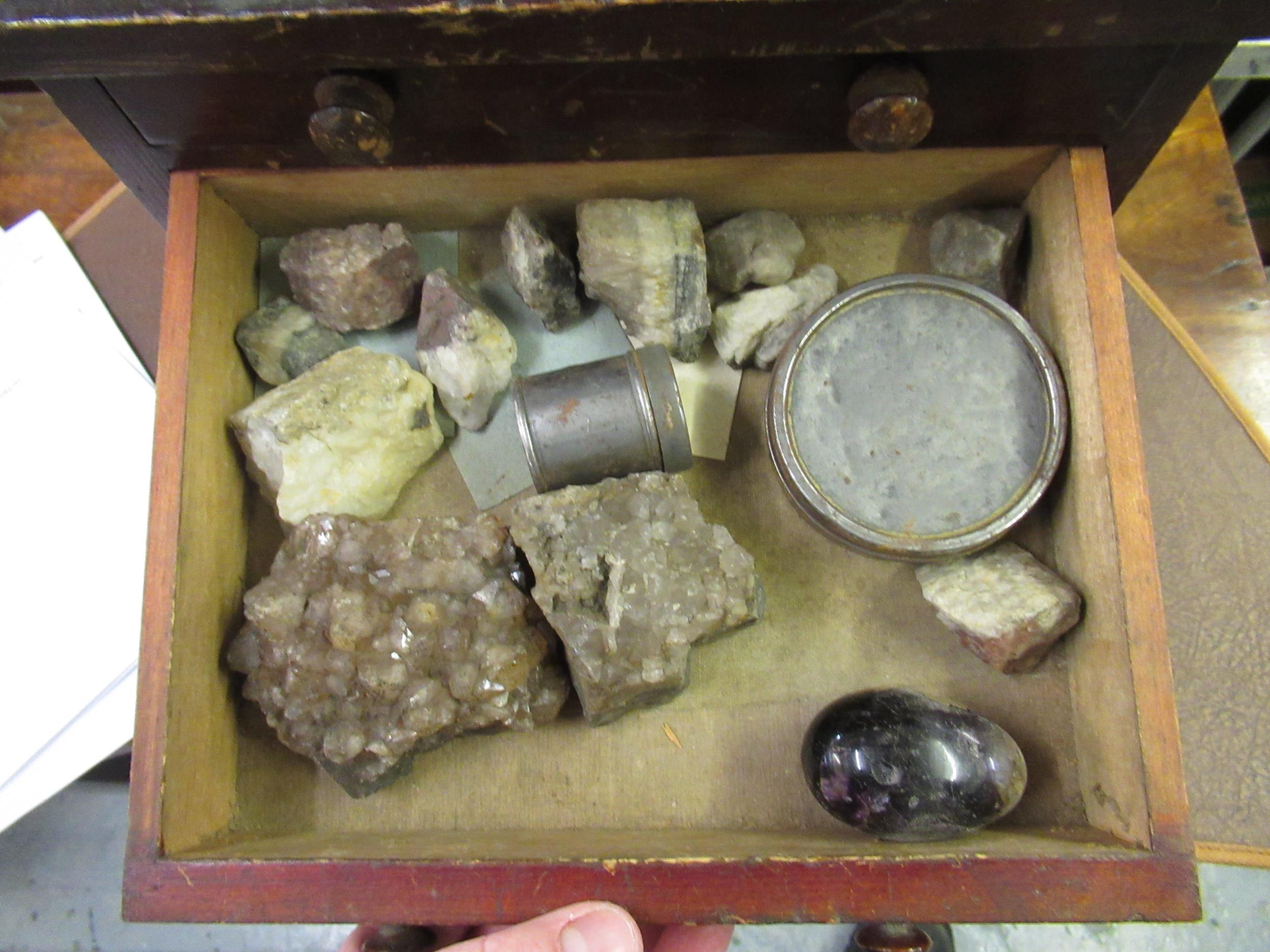 Stained pine collectors cabinet containing a collection of various crystals and minerals, - Image 3 of 7