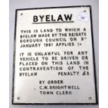 Borough of Reigate, painted cast metal byelaw sign by order of C. Brightwell Town Clark, 15ins x