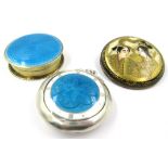 Birmingham silver blue translucent and white enamel pendant compact, a Birmingham silver blue