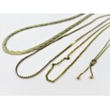 Four various 9ct gold neck chains, 28gms