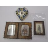 The Gloucester regiment, a heart-shaped pin cushion, cap badge, small photograph, a swagger stick