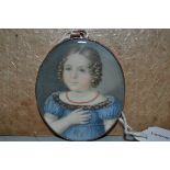 G. Dillono, early 19th Century miniature portrait on ivory of a young girl, wearing a coral