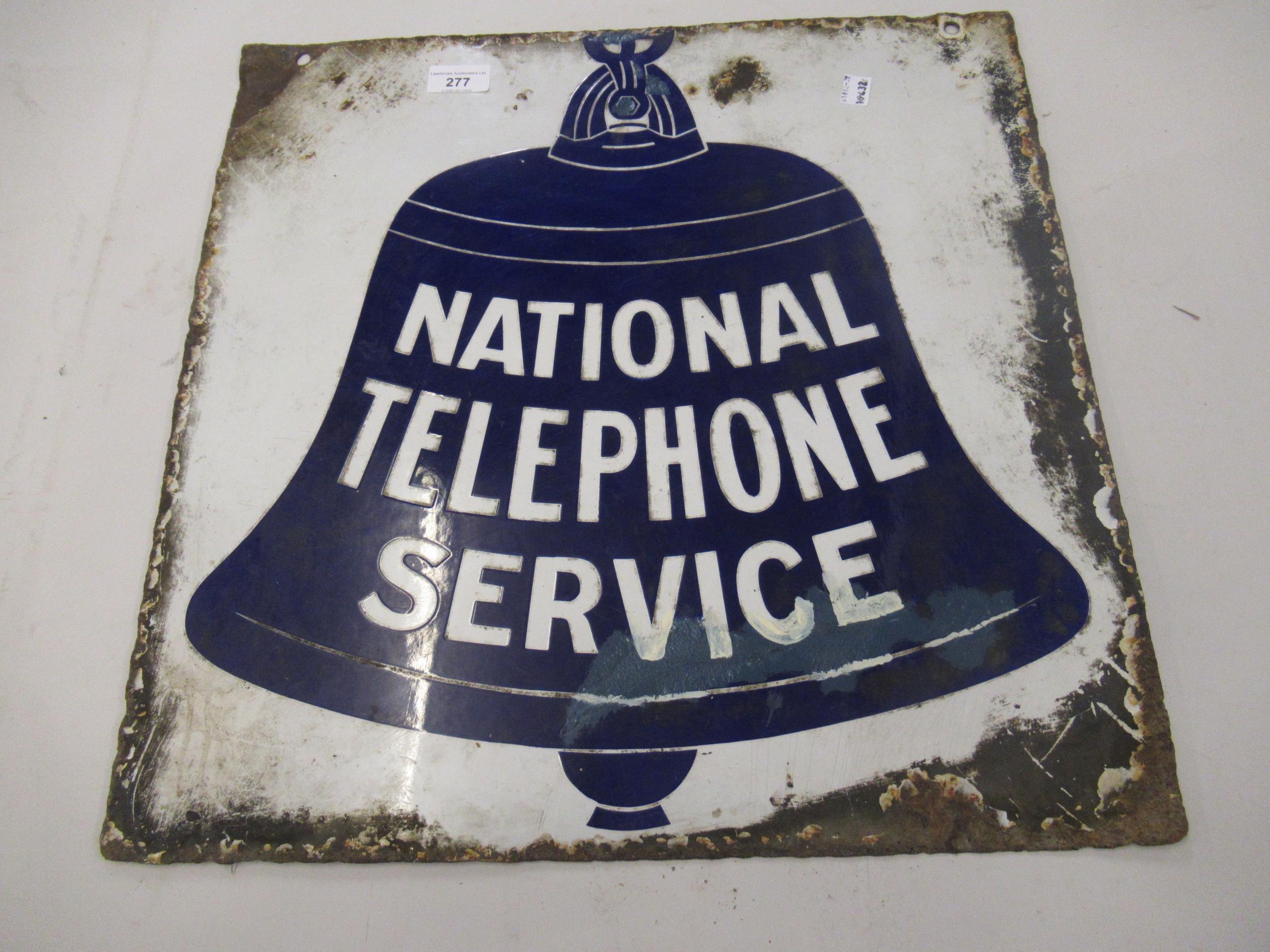 Double sided enamel National Telephone Service sign, 19ins square (at fault )