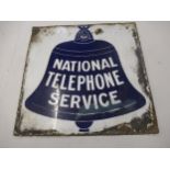 Double sided enamel National Telephone Service sign, 19ins square (at fault )