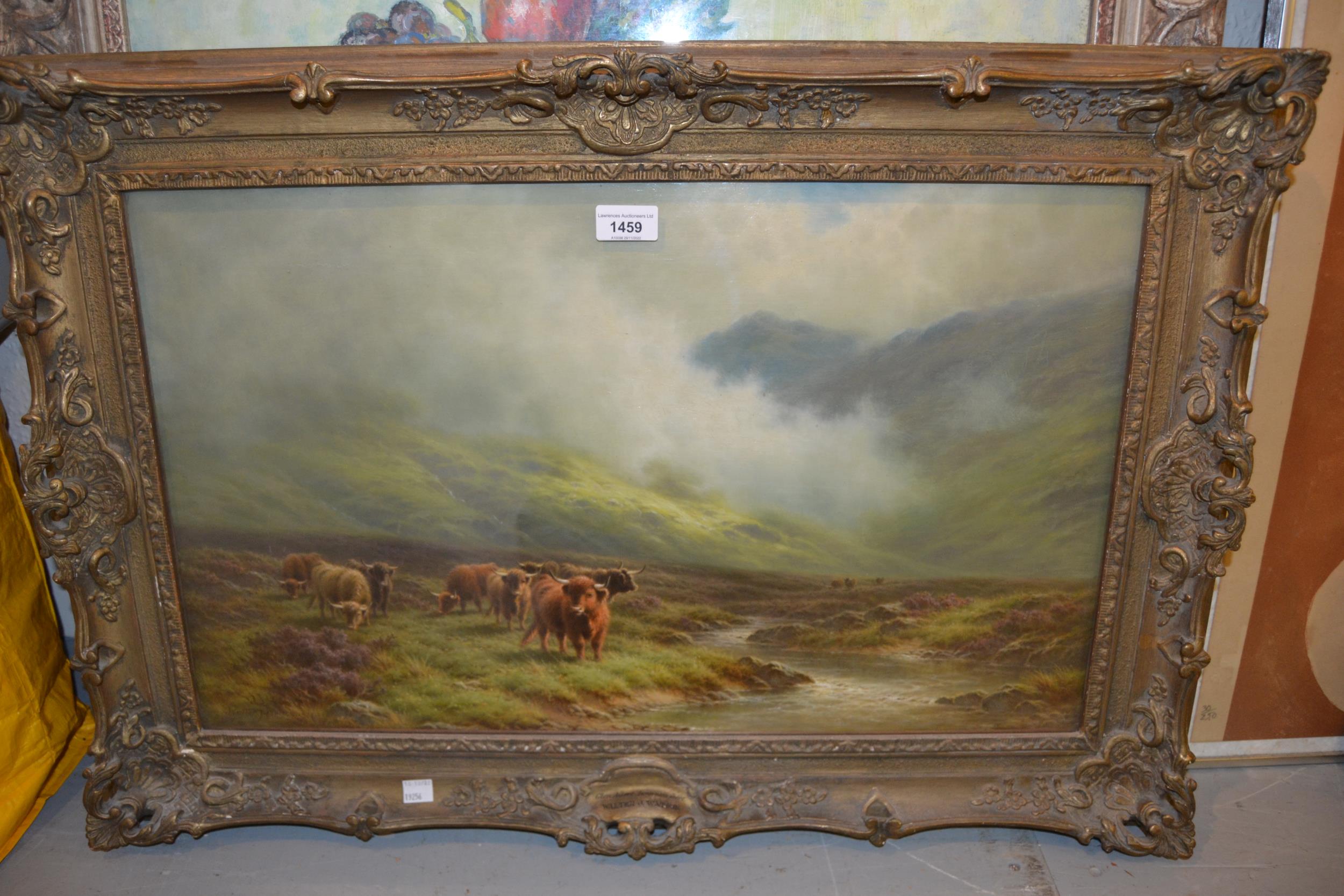 Walter J. Watson, oil on canvas, cattle in a Highland landscape, signed and dated 1931, 15ins x - Image 2 of 2