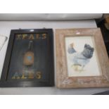 20th Century ebonised and painted ' Teals Ales ' pub sign, 27ins x 21ins, together with a framed