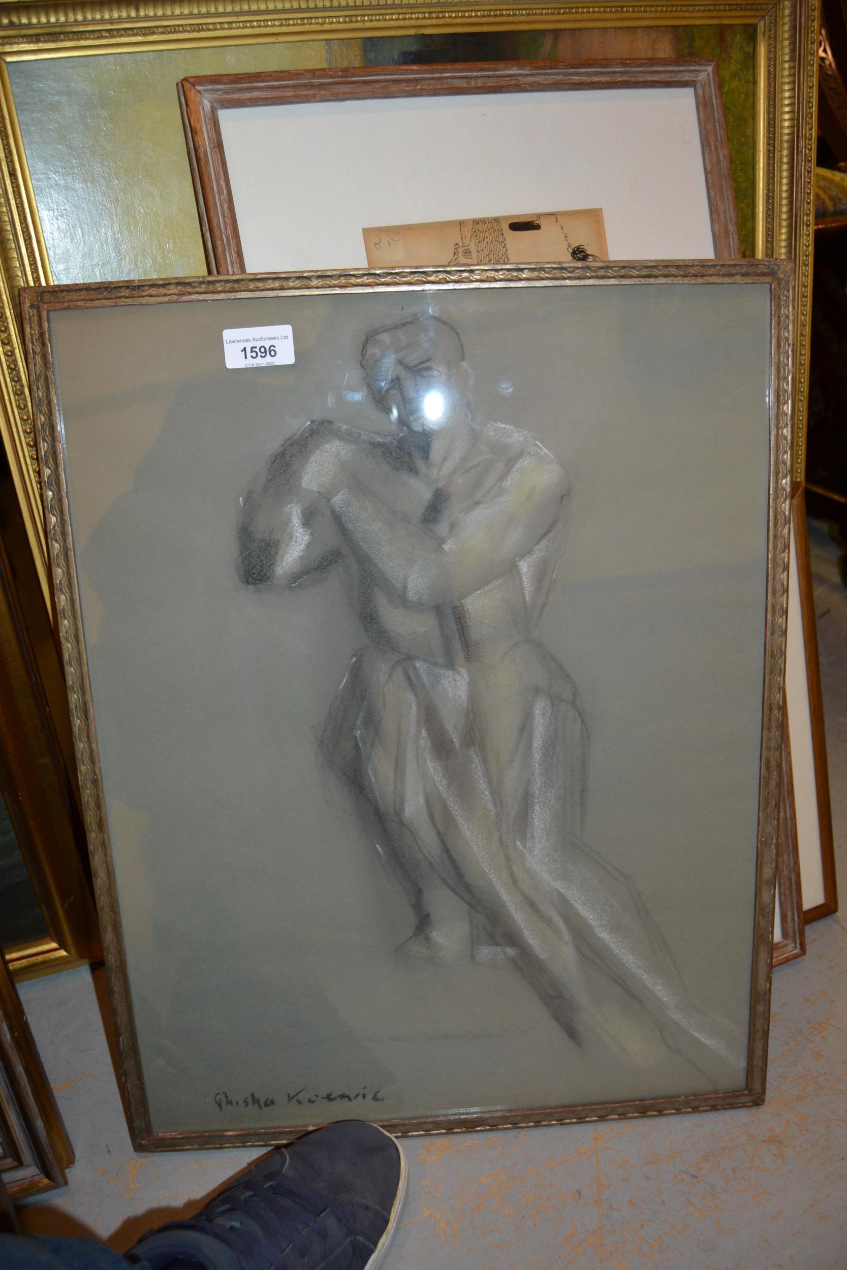 Ghisha Koenig, signed chalk drawing, sculptural male figure study, 20.5ins x 16ins - Image 2 of 2