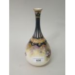 Hadley's Worcester baluster vase with narrow neck, painted with blue Clematis (restoration to the