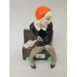 Lenci (made in Italy, Torino), figure of a seated girl wearing a red beret (various damages and