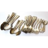 Mixed canteen of Georgian, Victorian and later Old English pattern flatware, 65oz