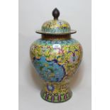 Large Chinese cloisonne temple jar and cover with all-over floral decoration on a yellow ground,