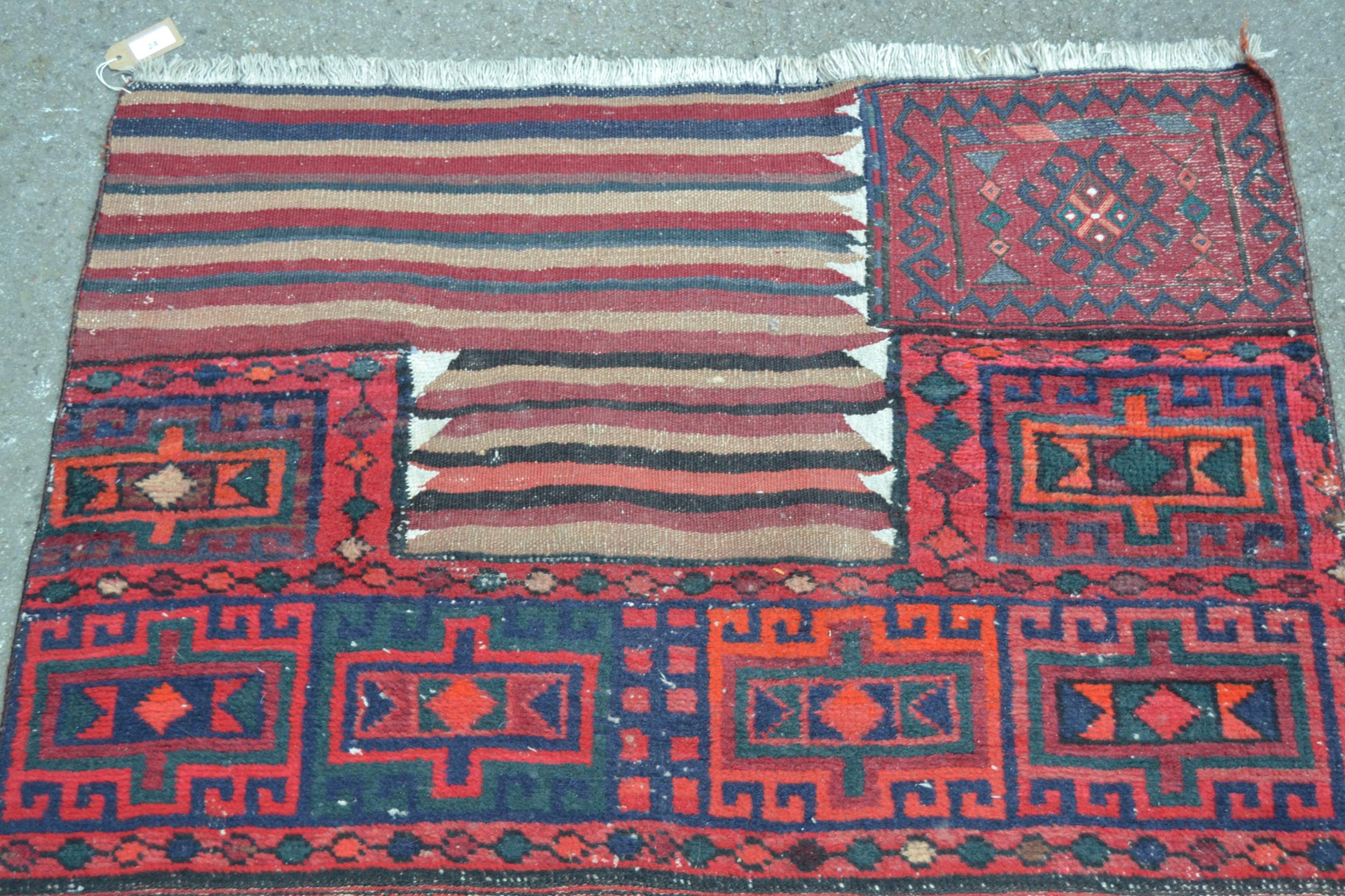 Turkish part piled and Kelim rug of two joined sections with an all-over hooked medallion and stripe - Image 2 of 3