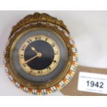 Continental gilt metal and enamel cased table clock with silvered chapter ring having Arabic