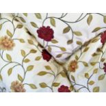 Pair of good quality floral embroidered curtains on a cream ground with linings and pleats, 6ft wide