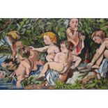 Otto Weber, oil on canvas, children bathing, signed, 15.5ins x 31ins, unframed