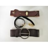 Aigner black leather logo belt, size 80, Max Mara Sportmax brown leather belt and a Kim Hadleigh