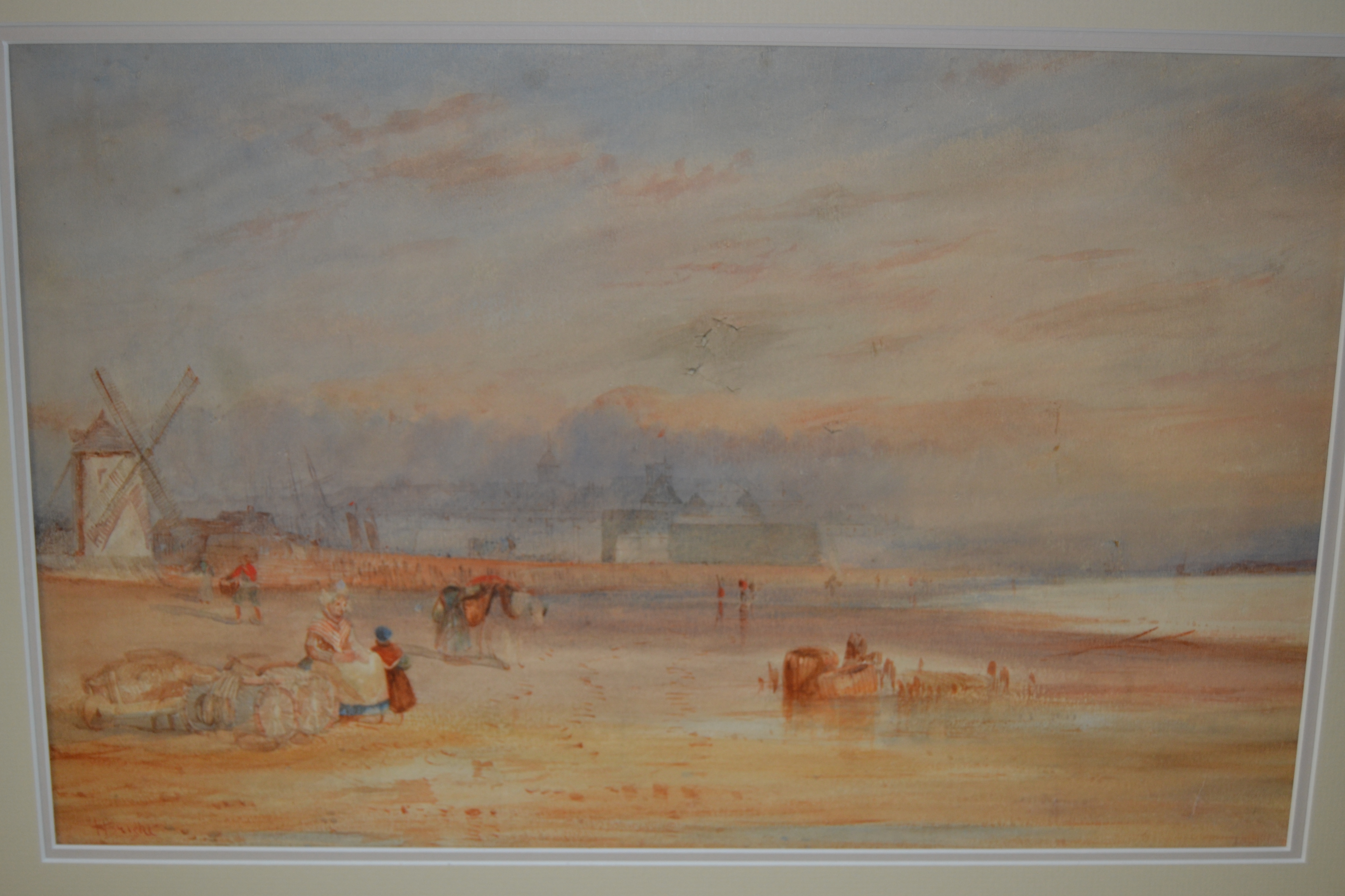 Two unframed 19th Century watercolours, fisherfolk on a beach, signed H. Bright, and river