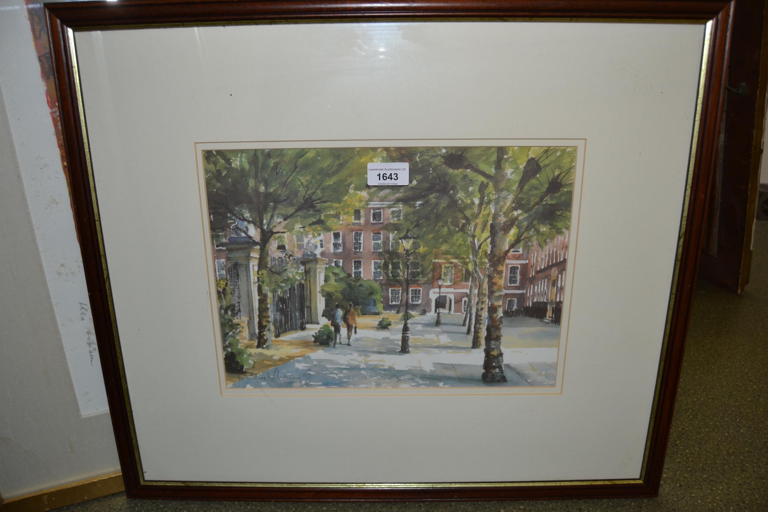 Michael Aubrey, watercolour figures in a street scene, signed, 10ins x 13.5ins, framed It is - Image 2 of 2