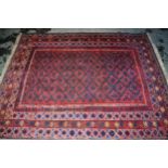 Belouch rug having central repeating diamond design with multiple borders, 200 x 153cms