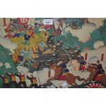 Similar Yoshitoshi Triptych woodblock print, ' Battle of Shiramama '