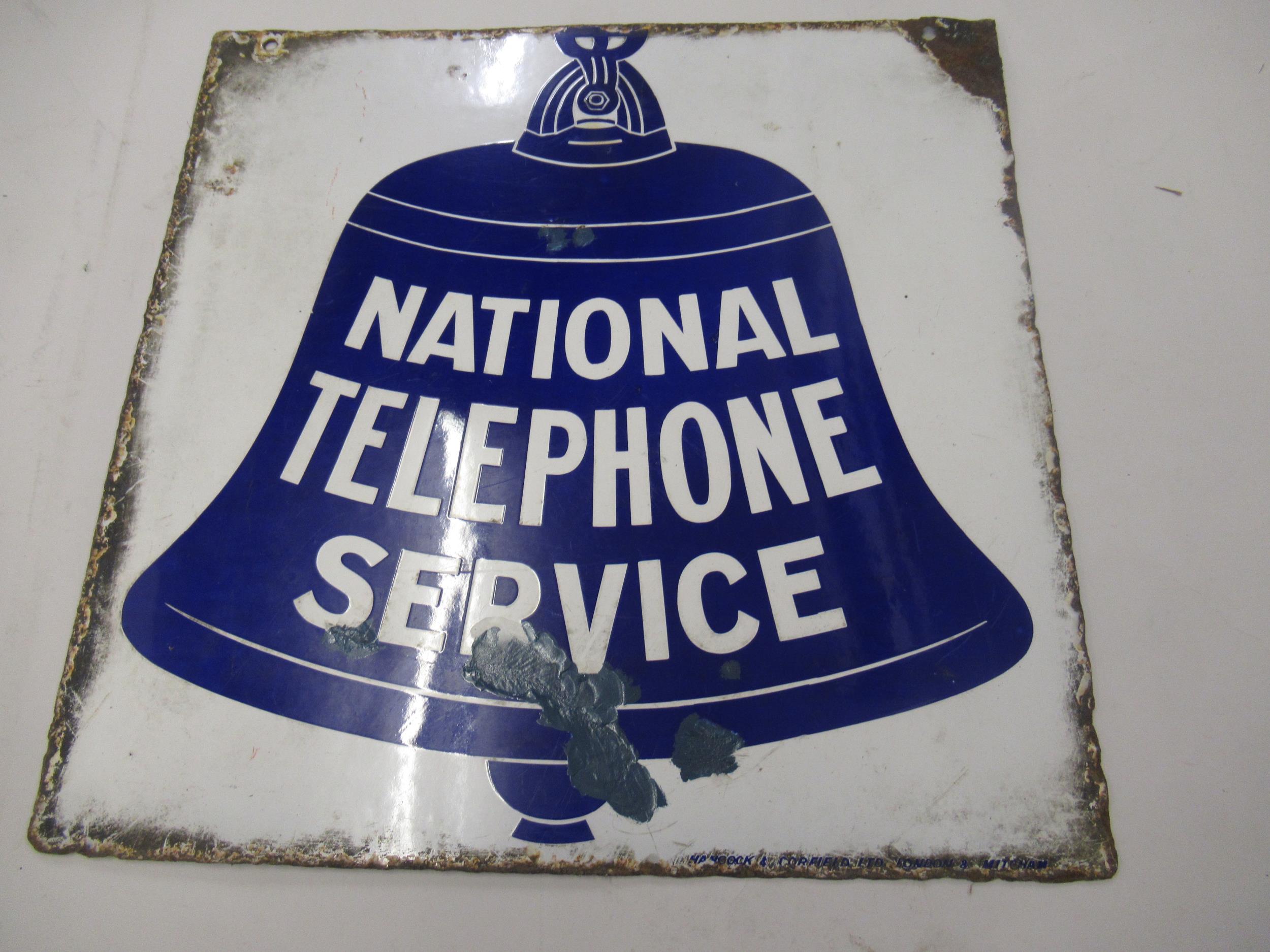 Double sided enamel National Telephone Service sign, 19ins square (at fault ) - Image 2 of 2