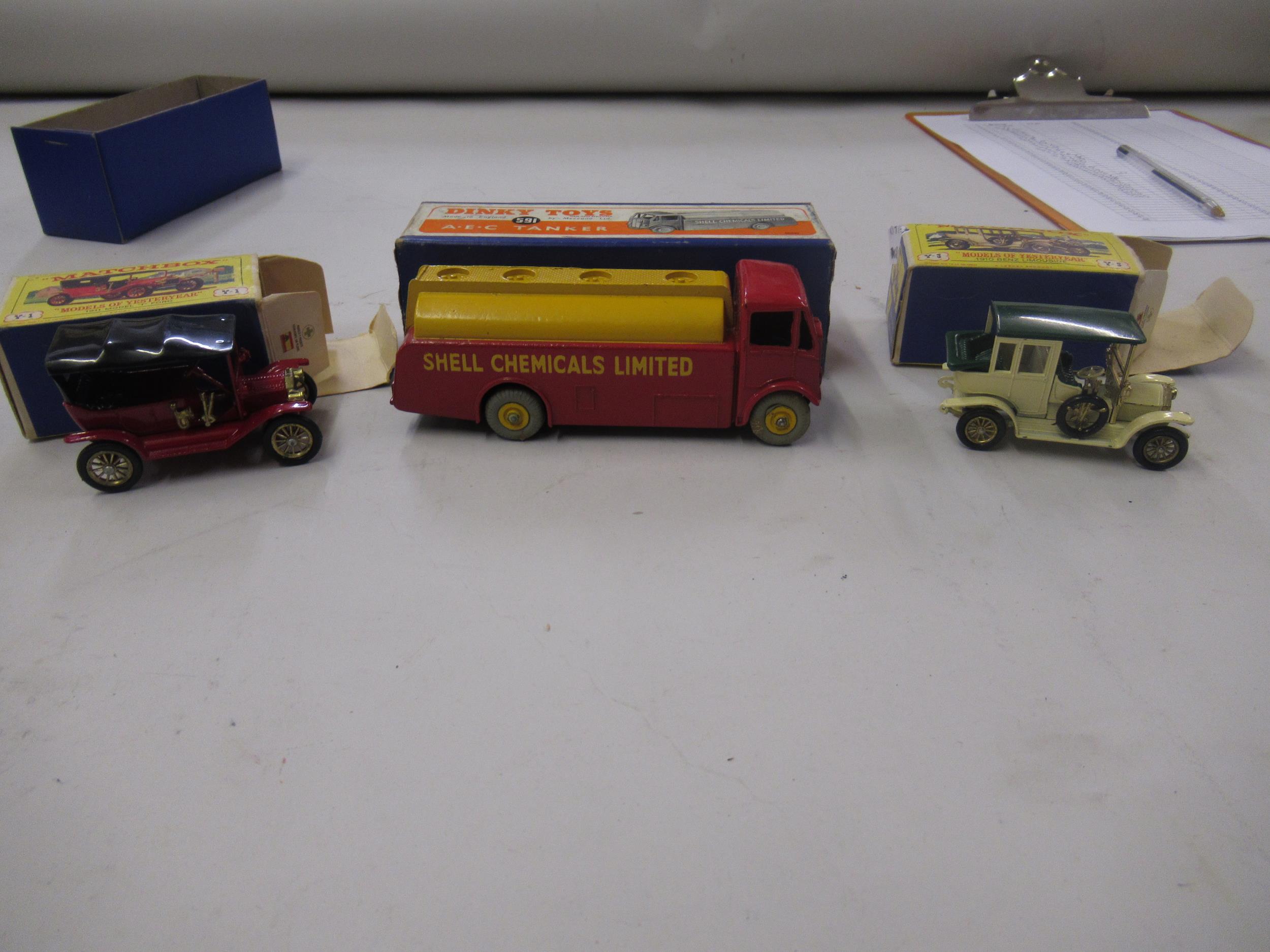 Boxed Dinky diecast metal AEC tanker, together with two boxed Matchbox models of Yesteryear - Image 2 of 2