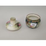 Small Royal Worcester jardiniere, painted with panels of roses, together with a similar squat