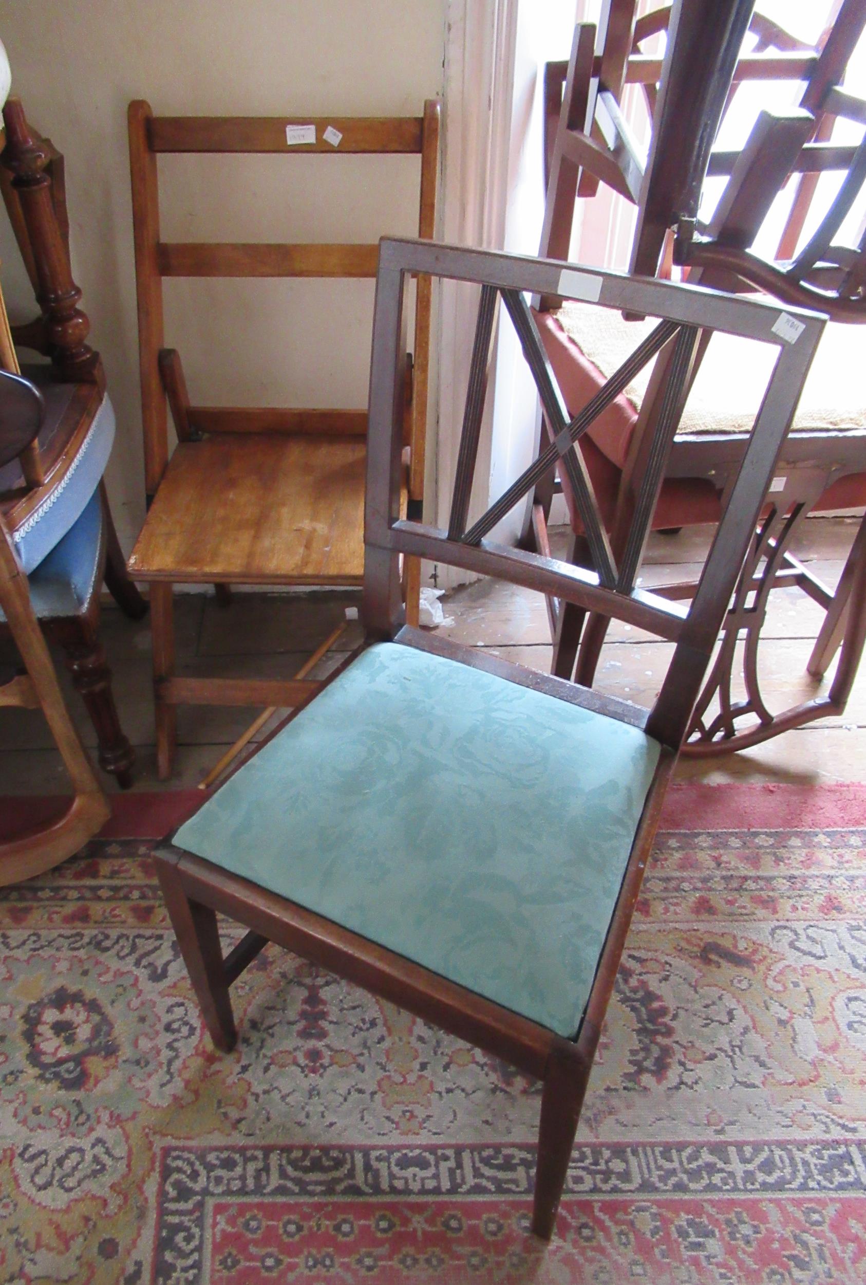 Set of four 19th Century mahogany shield back chairs (some damages), together with a ladderback - Image 2 of 2