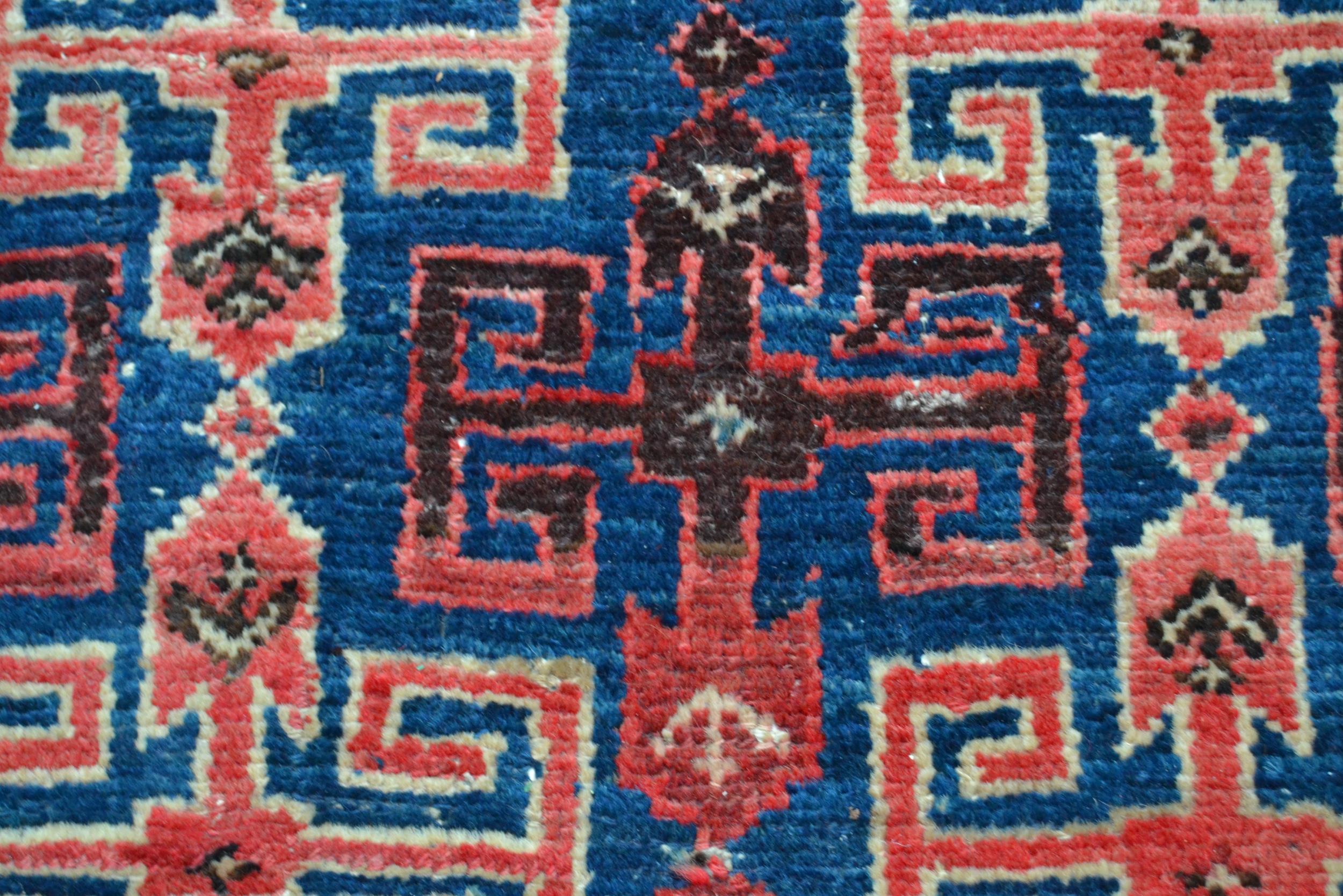 Kurdish rug with an all-over hooked medallion design on a deep blue ground with multiple border, 6ft - Image 4 of 5