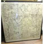 Large mid 20th Century framed map, Dorking and Horley, rural district