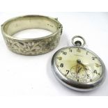 Steel cased pocket watch, inscribed Leonidas, MOD mark to back, engraved G.S.T.PN5217, together with