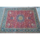 Fine quality modern Tabriz carpet with a lobed medallion and all-over palmette animal and bird