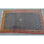 Small Hamadan rug of all-over floral design and multiple borders, on a dark blue ground, 32ins x