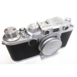 Leica 2F camera fitted with F3.5 Elmar lens with original lens cap (shutter sticking)