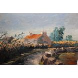 Gwyn Brown, oil on board, Llanerchymedd Farm, Anglesey, signed, bearing inscription verso (from