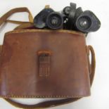 Pair of Leitz German military issue Dienstglas binoculars in leather case