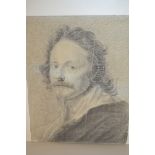 After Van Dyke, antique pencil drawing on textured paper, head and shoulder portrait of Charles I,