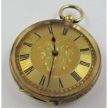 Small Continental 18ct gold cased key wind pocket watch Inner dust cover with keyholes is marked