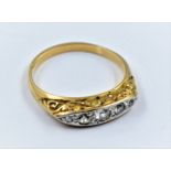 Victorian yellow gold five stone diamond set ring, size L