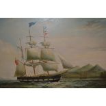 G. Robinson, signed 20th Century oil on canvas, English Gun Ship off the coast, 20ins x 24ins