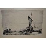 H. P. Evans, two signed unframed etchings, fisher folk on a beach, and shipping at a port, largest