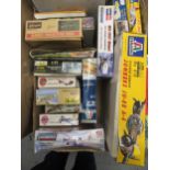 Box containing sixteen unmade model aeroplane kits including Airfix etc