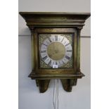 18th Century green floral lacquer cased wall clock, the brass dal with silvered chapter ring Roman