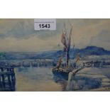 F. M. Duke, watercolour, river scene inscribed West Bay, signed and dated 1904, 6ins x 13ins, gilt