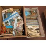 Small box containing a quantity of various postcards and another box containing a large quantity