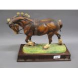 Hereford bone china Limited Edition figure of a shire horse, mounted on a rectangular wooden