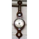 19th Century rosewood cased wheel barometer with silvered dials