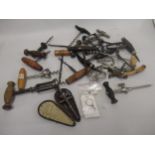 Collection of various 19th Century and later corkscrews with turned wooden handles, horn handles etc