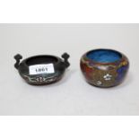 Oriental cloisonne two handled censer with character mark to base, and a small cloisonne floral