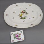 Herend Rothschild, platter decorated with birds and insects, 15ins wide, together with a Herend